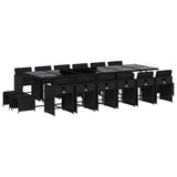 17 Piece Garden Dining Set with Cushions Black Poly Rattan - Front View