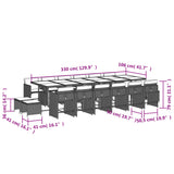 17 Piece Garden Dining Set with Cushions Black Poly Rattan - Extra Image