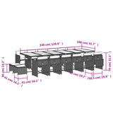 17 Piece Garden Dining Set with Cushions Grey Poly Rattan