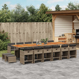 17 Piece Garden Dining Set with Cushions Grey Poly Rattan