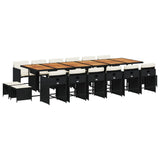 17 Piece Garden Dining Set with Cushions Black Poly Rattan - Front View