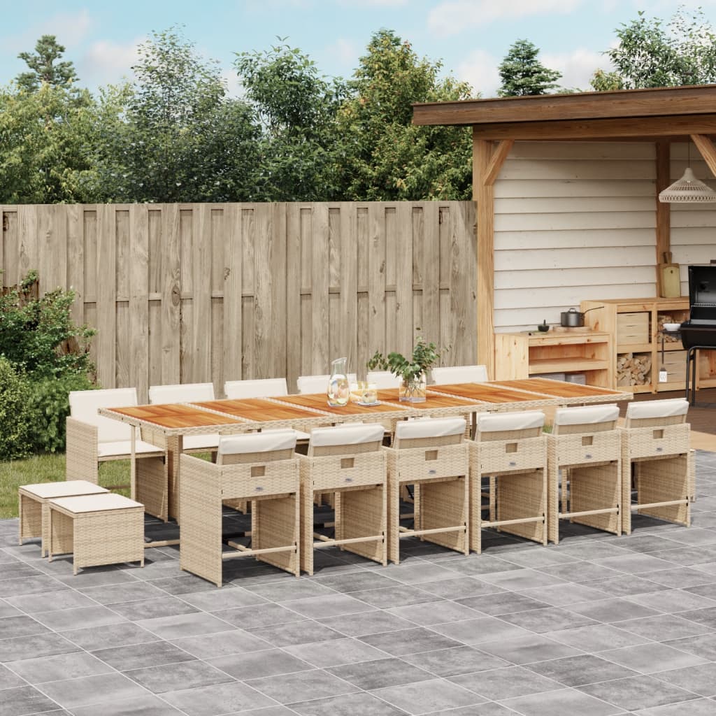 17 Piece Garden Dining Set with Cushions Beige Poly Rattan