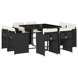 9 Piece Garden Dining Set with Cushions Black Poly Rattan