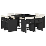 9 Piece Garden Dining Set with Cushions Black Poly Rattan