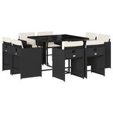 9 Piece Garden Dining Set with Cushions Black Poly Rattan - Front View