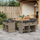 9 Piece Garden Dining Set with Cushions Grey Poly Rattan