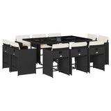 11 Piece Garden Dining Set with Cushions Black Poly Rattan - Front View