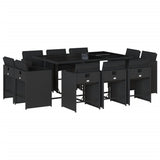 11 Piece Garden Dining Set with Cushions Black Poly Rattan