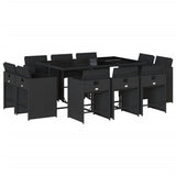 11 Piece Garden Dining Set with Cushions Black Poly Rattan - Front View