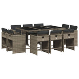 11 Piece Garden Dining Set with Cushions Grey Poly Rattan - Front View