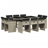 11 Piece Garden Dining Set with Cushions Light Grey Poly Rattan - Front View