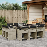 11 Piece Garden Dining Set with Cushions Light Grey Poly Rattan