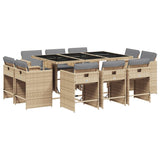 11 Piece Garden Dining Set with Cushions Mix Beige Poly Rattan - Front View