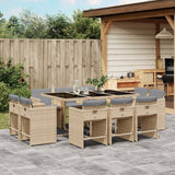 11 Piece Garden Dining Set with Cushions Mix Beige Poly Rattan