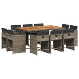 11 Piece Garden Dining Set with Cushions Grey Poly Rattan - Front View