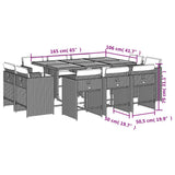 11 Piece Garden Dining Set with Cushions Grey Poly Rattan - Low Angle