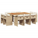 11 Piece Garden Dining Set with Cushions Beige Poly Rattan - Front View