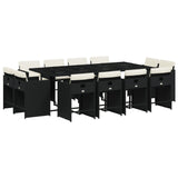 13 Piece Garden Dining Set with Cushions Black Poly Rattan - Front View