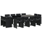 13 Piece Garden Dining Set with Cushions Black Poly Rattan - Front View