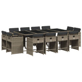 13 Piece Garden Dining Set with Cushions Grey Poly Rattan - Front View