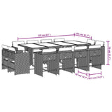 13 Piece Garden Dining Set with Cushions Grey Poly Rattan - Low Angle