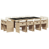 13 Piece Garden Dining Set with Cushions Beige Poly Rattan