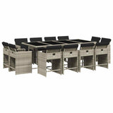 13 Piece Garden Dining Set with Cushions Light Grey Poly Rattan - Front View