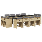 13 Piece Garden Dining Set with Cushions Mix Beige Poly Rattan - Front View