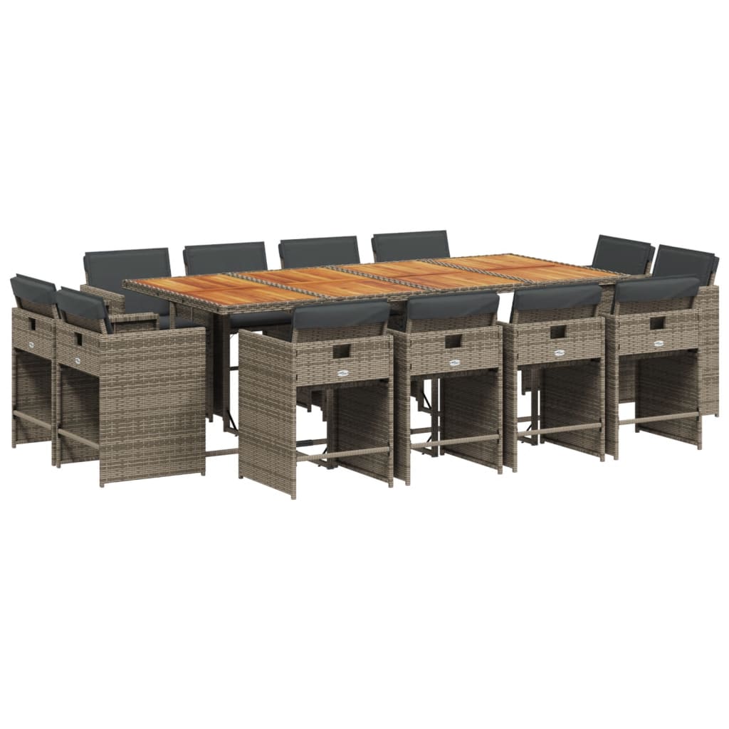 13 Piece Garden Dining Set with Cushions Grey Poly Rattan
