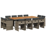 13 Piece Garden Dining Set with Cushions Grey Poly Rattan - Front View