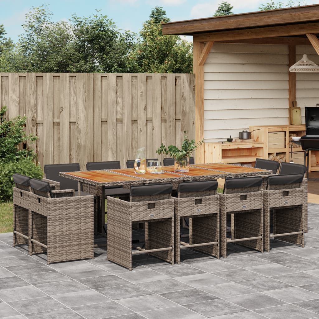 13 Piece Garden Dining Set with Cushions Grey Poly Rattan
