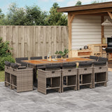 13 Piece Garden Dining Set with Cushions Grey Poly Rattan