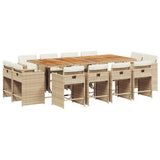 13 Piece Garden Dining Set with Cushions Beige Poly Rattan - Front View