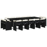 15 Piece Garden Dining Set with Cushions Black Poly Rattan