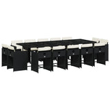 15 Piece Garden Dining Set with Cushions Black Poly Rattan - Front View