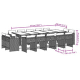 15 Piece Garden Dining Set with Cushions Black Poly Rattan - Low Angle