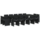 15 Piece Garden Dining Set with Cushions Black Poly Rattan - Front View