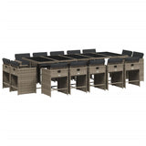 15 Piece Garden Dining Set with Cushions Grey Poly Rattan - Front View