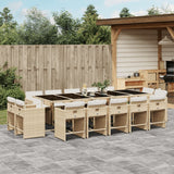15 Piece Garden Dining Set with Cushions Beige Poly Rattan