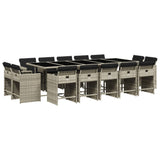 15 Piece Garden Dining Set with Cushions Light Grey Poly Rattan - Front View