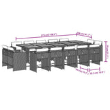 15 Piece Garden Dining Set with Cushions Light Grey Poly Rattan - Low Angle