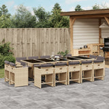 15 Piece Garden Dining Set with Cushions Mix Beige Poly Rattan