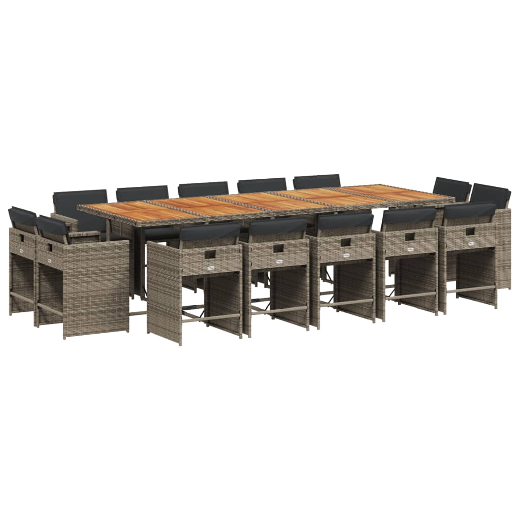 15 Piece Garden Dining Set with Cushions Grey Poly Rattan