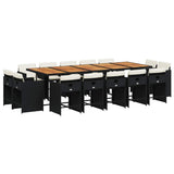 15 Piece Garden Dining Set with Cushions Black Poly Rattan