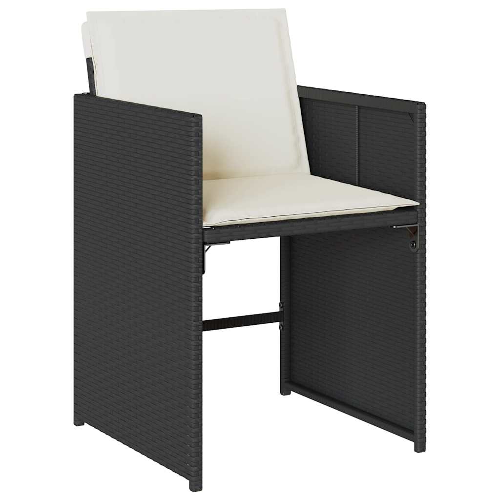 15 Piece Garden Dining Set with Cushions Black Poly Rattan