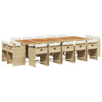 15 Piece Garden Dining Set with Cushions Beige Poly Rattan