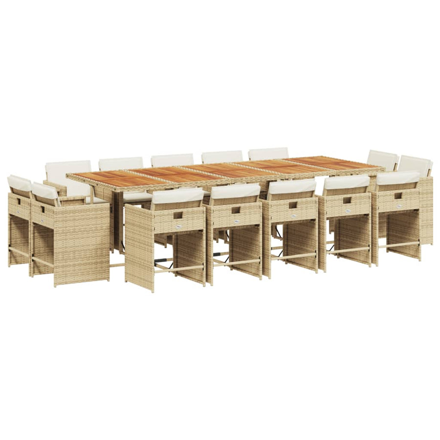 15 Piece Garden Dining Set with Cushions Beige Poly Rattan