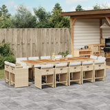 15 Piece Garden Dining Set with Cushions Beige Poly Rattan
