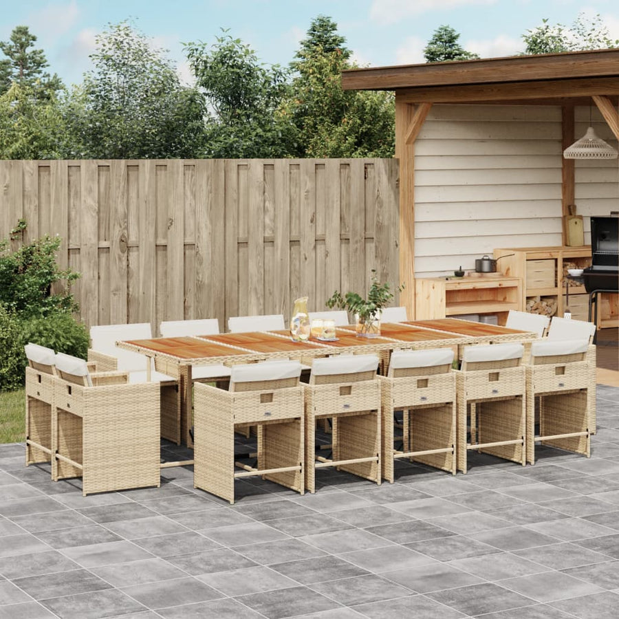 15 Piece Garden Dining Set with Cushions Beige Poly Rattan
