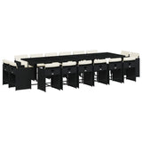 17 Piece Garden Dining Set with Cushions Black Poly Rattan - Front View